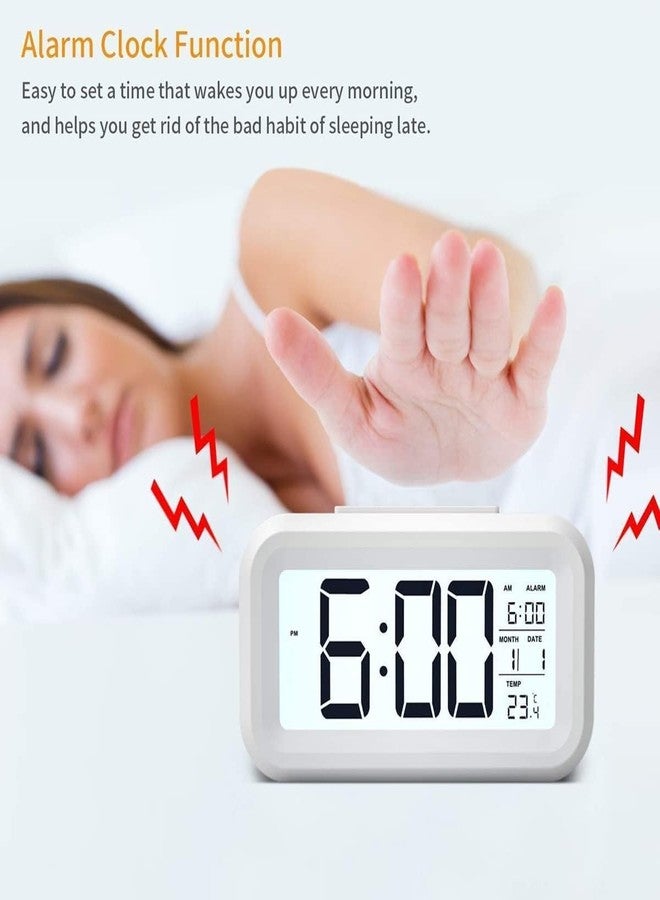 Rukshv Digital Alarm Clock with Large LED Display, Snooze, Night Light, Date & Temperature Display, Portable Bedside Table Clock for Kids, Adults, Home & Office (White Small Alarm Clock) - Image 5